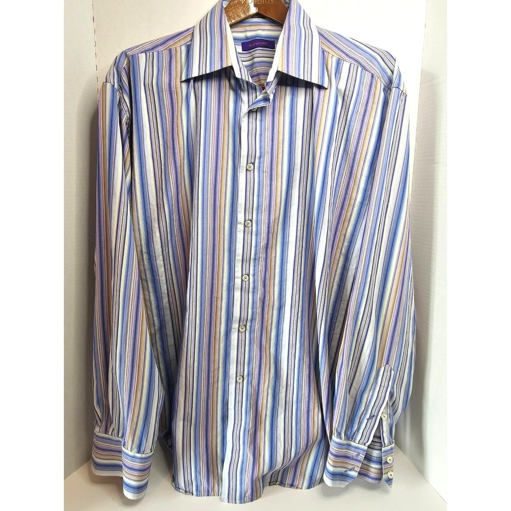 Kuhlman‎ Dress Shirt EU 48/ US M/L Blue/Purple Striped Long Sleeve Cotton Blend